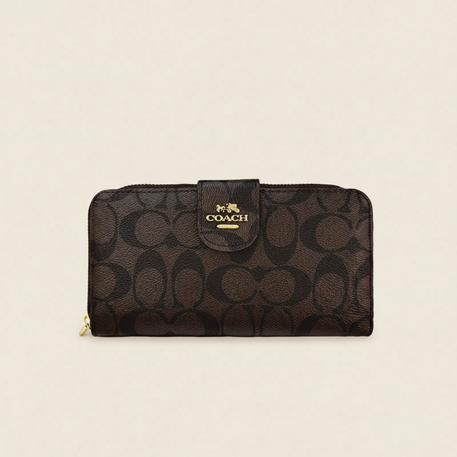 Cartera Tipo Coach Formato Largo Marron