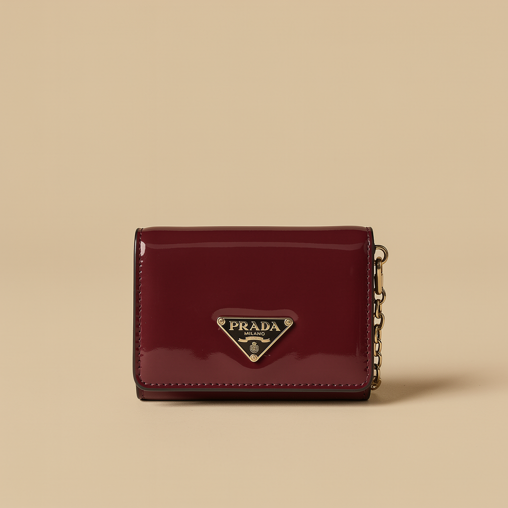 Monedero tipo Prada Rojo Brillante con Cadena Oro